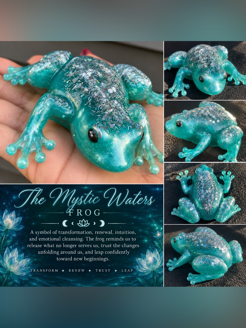 Teal and silver resin frog
